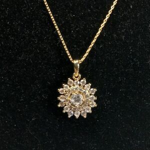 Delicate Sunburst Pendant Gold tone metal Necklace Cottagecore Granny Chic